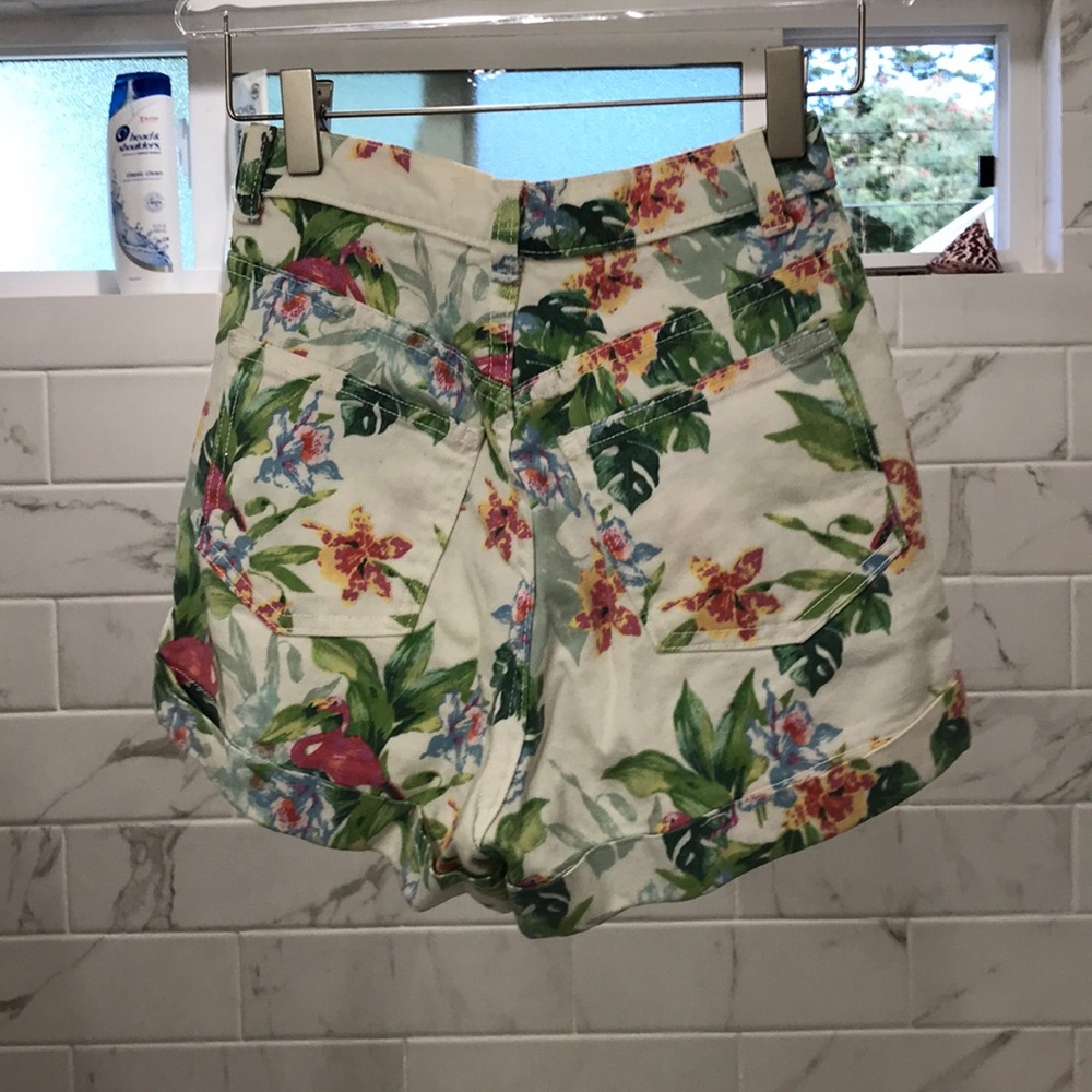 American Apparel high waisted floral denim shorts - Picture 2 of 2